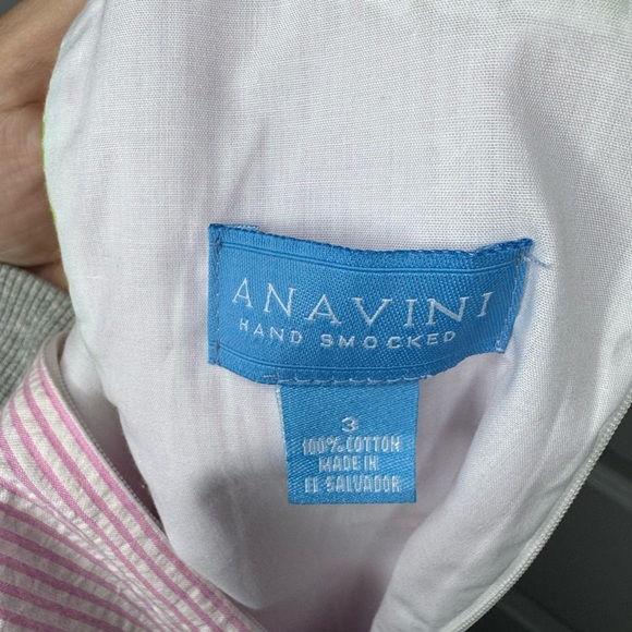 ANAVINI Hand Smocked Pink/White Seersucker Turtles Girls Dress Size 3 - Picture 3 of 5